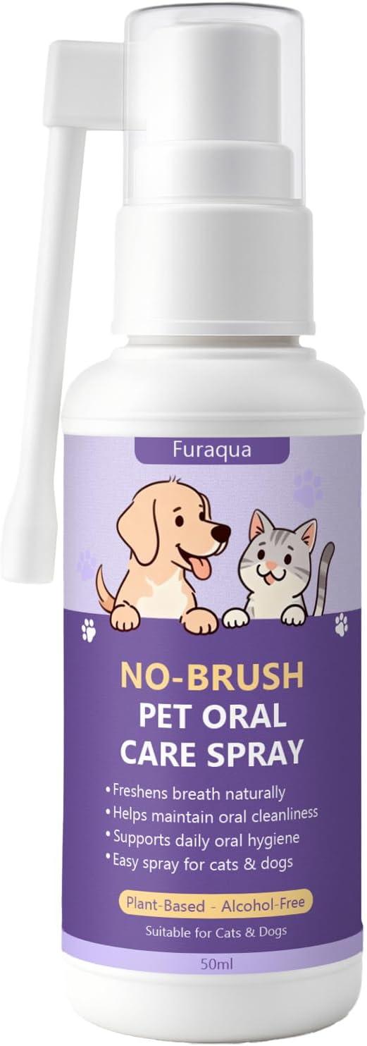 Furaqua Pet Dental Spray, Cleaning Spray for Dogs Teeth, Pet Breath Freshener – Dog Oral Care & Cat Teeth Cleaning - Targets Bad Breath, Plaque & Tartar - No Brushing(1)
