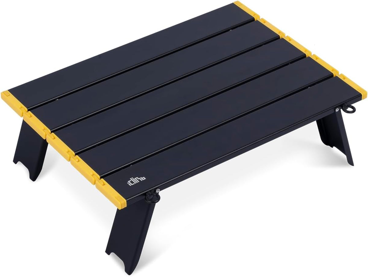 iClimb Ultralight Compact Mini Beach Picnic Folding Alu. Table with Carry Bag, Two Size (Black - S)