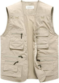Hbufnha Men's Casual Safari Travel Vest 16 Pockets Outdoor Work Vest Sleeveless Jacket Fishing Hiking Photograph