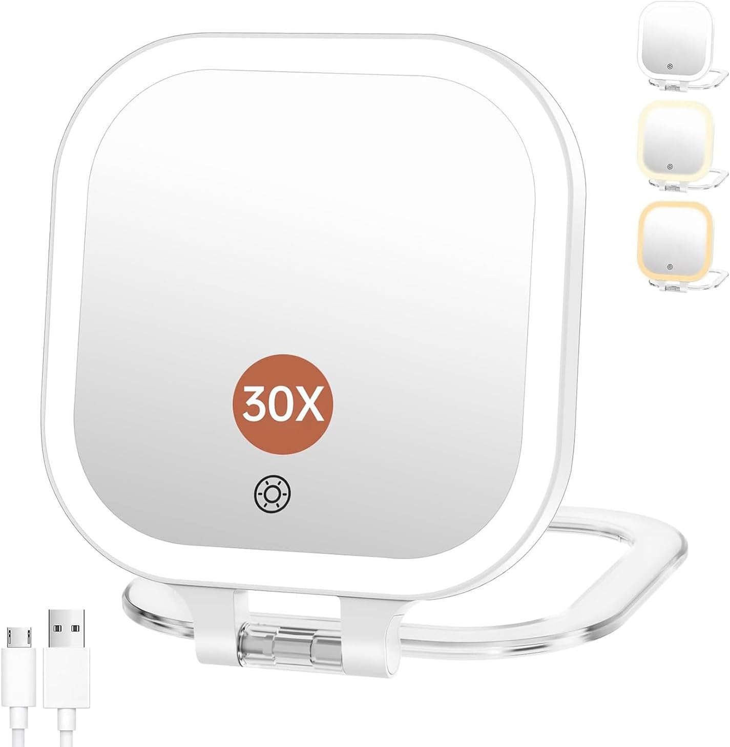 FASCINATE 7" Rechargeable Travel Makeup Mirror 30X Magnification (White)