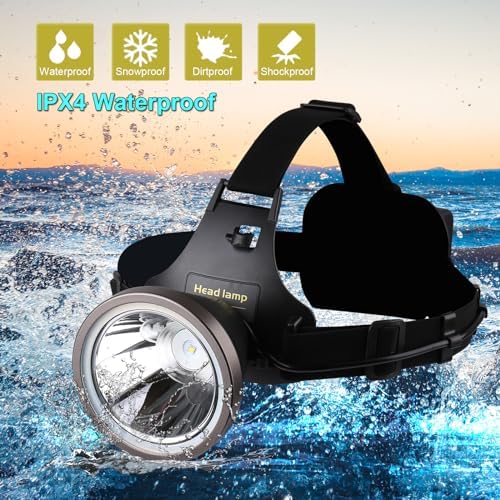 Led Bright Headlamp USB C Rechargeable Head Lamp with Battery Powered for Adult- Adjustable Motion Sensor Headlamps Flashlight Waterproof Searchlight for Hunting,Fishing