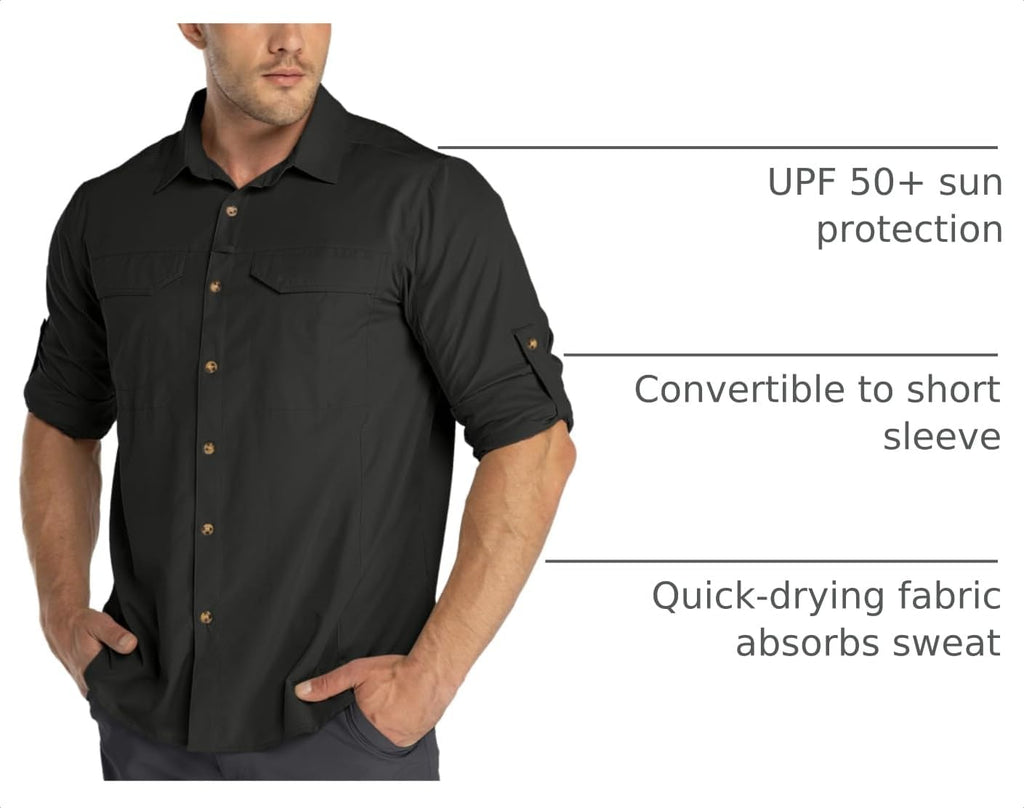 33,000ft Men's Long Sleeve Hiking Shirts Lightweight Quick Dry Sun Protection UV UPF 50 Fishing Shirt Outdoor Safari Travel