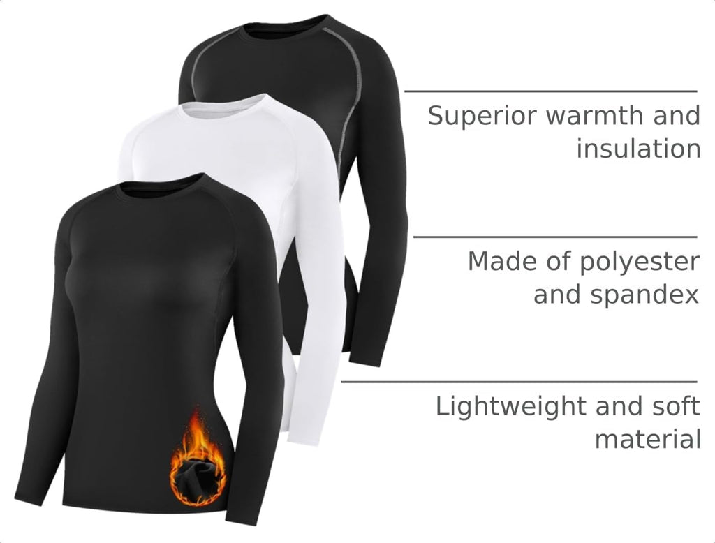 HovSiyla Womens Thermal Compression Long Sleeve Shirts Fleece Lined Tops Crew Neck Slim Fit Base Layer Ladies Underwear