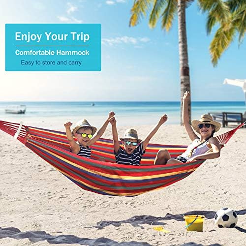Outerman 275 x 155 cm Camping Hammock, Hammocks Thickened Canvas Fabric with 550lb Load Capacity, Two Anti Roll Balance Beam and Sturdy Metal Knot Tree Straps for Travel, Beach, Backyard etc.