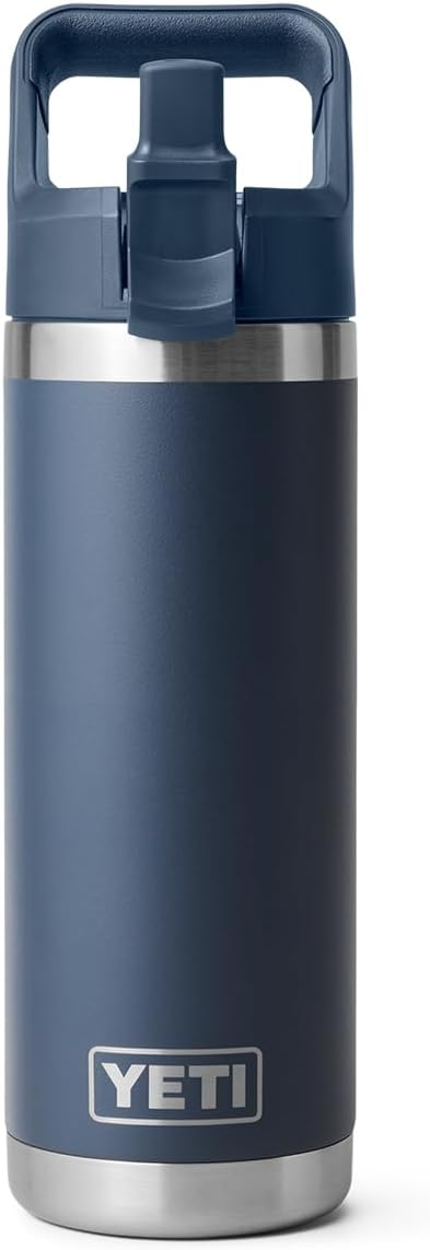 YETI Rambler 18 oz Bottle, Vacuum Insulated, Stainless Steel with Straw Cap, Navy