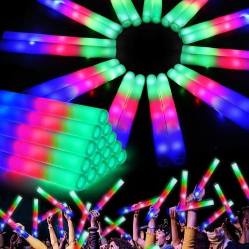 SHQDD 135PCS Foam Glow Sticks, Foam Light Up Sticks with 3 Modes Colorful Flashing, Glow Stick Bulk Party Pack, Glow in Dark Party Supplies, LED Foam Sticks Bulk for Wedding, Raves, Concert, Halloween