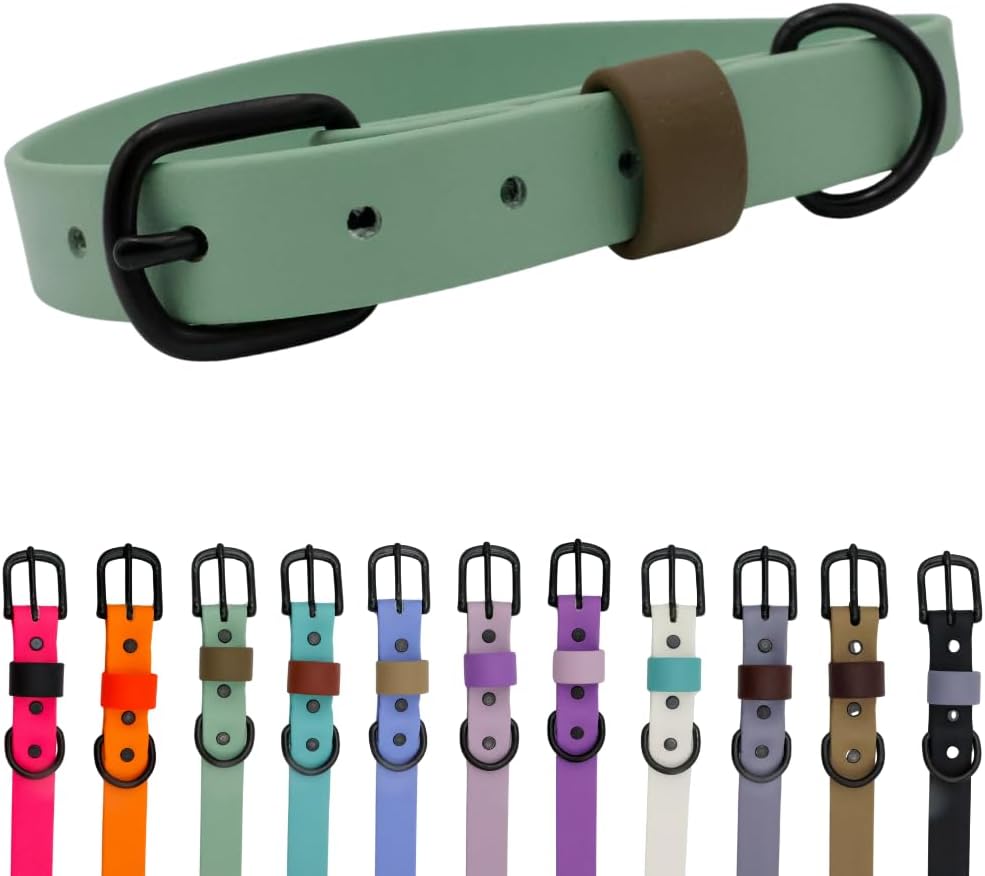 Multi-Color Odor-Resistant Waterproof Biothane Dog Collar Large Sage Green with Olive Drab Loop