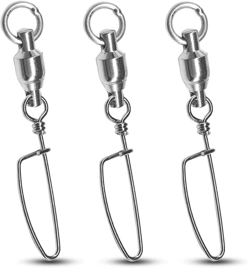 Atibin Heavy Strength Fishing Swivel Snaps Bearing Freshwater Swivels Fishing Stainless Steel Connector Fishing Snap Saltwater White Nickel