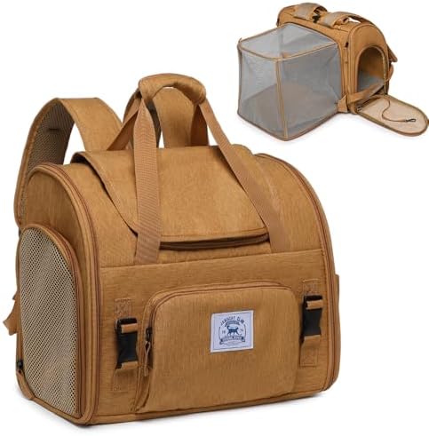Pet Backpack Carrier for Small Dogs Medium Cats, Puppies,Breathable and Collapsible Design, Portable Travel Bag for Bearded Dragon,Rabbit Cage (Brown +Two-Shoulder, Small)