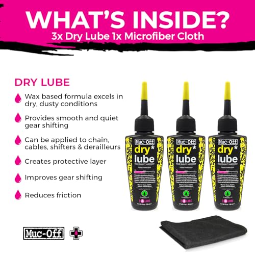 Muc-Off Bio Dry Bike Chain Lube 50ml (Pack of 3) Wax-Based Formula for Smooth Gear Shifts | Creates Protective Layer and Reduces Friction | Pipette System for Easy Application