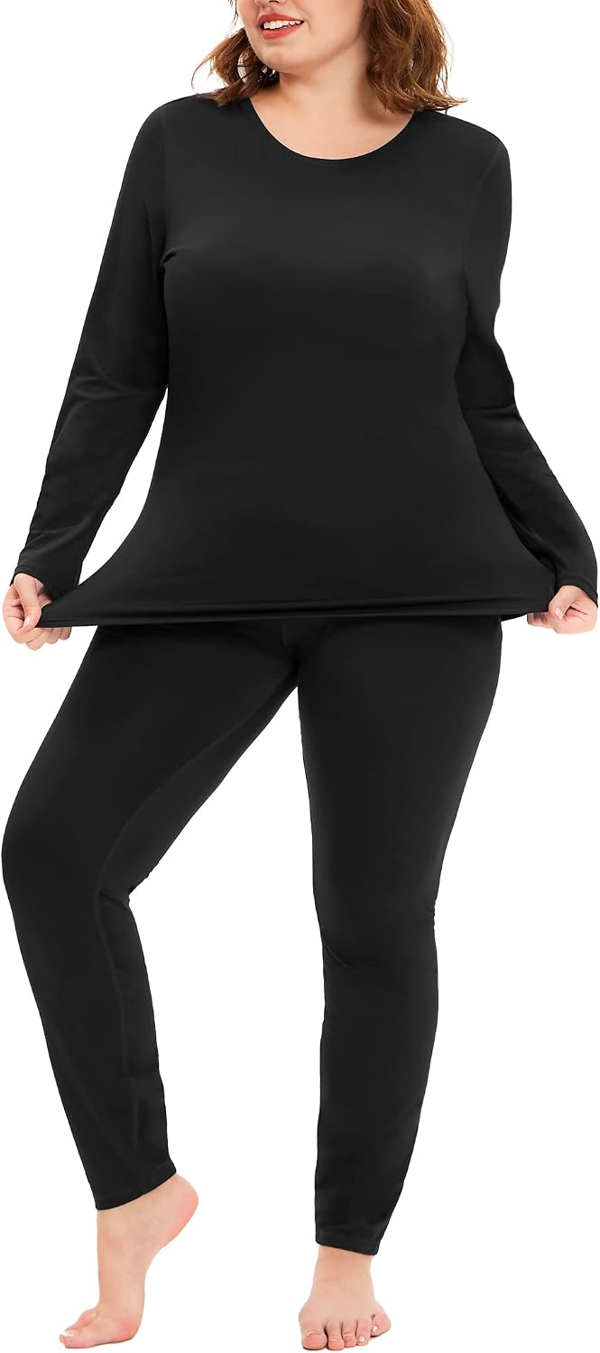 COOTRY Plus Size Thermal Underwear for Women Long Johns Top and Bottom Sets