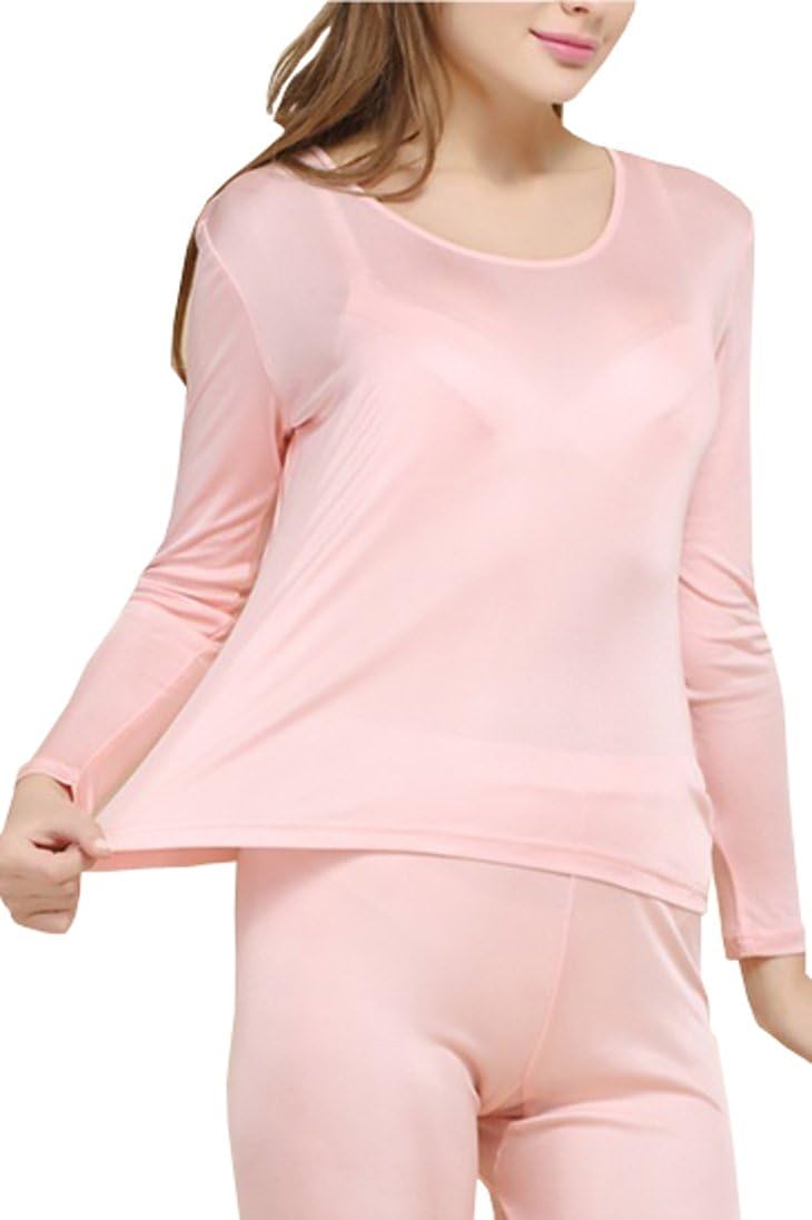 Grenasasilk Womens Silk Long Underwear Mulberry-silk Long Johns Thermal Underwear Sets Cold Weather Base Layer