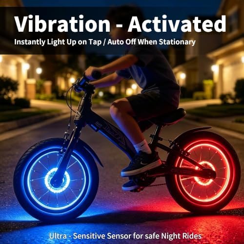 Bike Wheel Lights Rechargeable 2pack,Bike Lights for Wheels 7-Color Variable, Motion Sensor, Bike Spoke Lights Kids, Fit All Wheel Sizes of Bike,Toddler Balance Bicycle