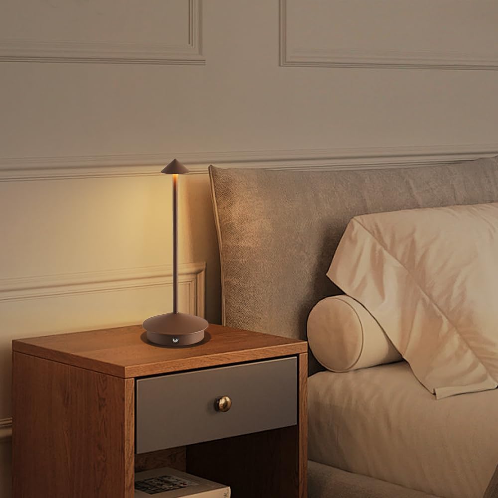 2 Pack Aluminum Cordless Table Lamp, 6000mAh Rechargeable Table Lamps, Portable Touch LED Lamp, Outdoor Waterproof Dimmable Cordless Rechargeable Table Lamps for Restaurant/Patio- (2Brown)