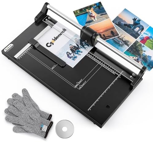 CGOLDENWALL A4 Rotary Paper Trimmer, 12 Sheets, w/Extra Blade & Gloves, for Cardstock Photo, Heavy Duty Paper Cutter for Offices Schools Crafts (14.9 Inch Cut Length)