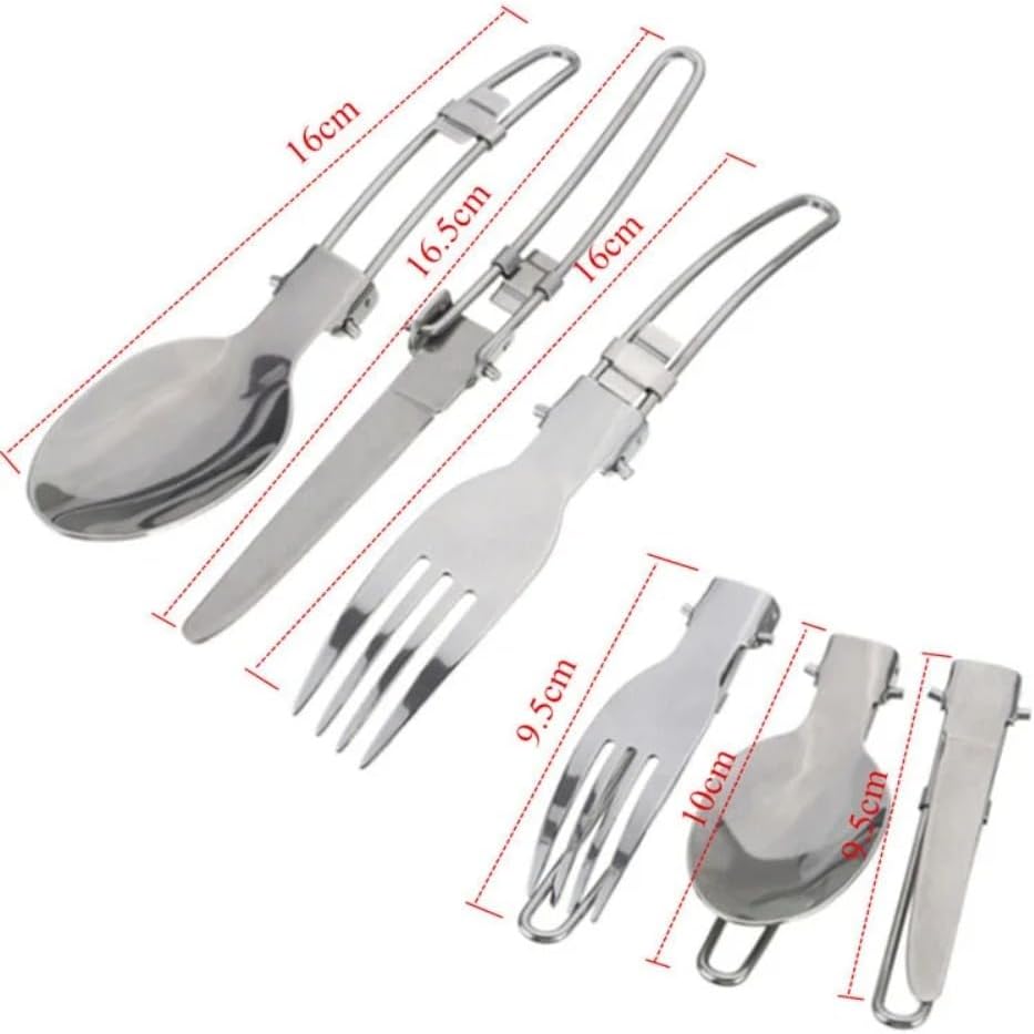 Peidesi Camping Cookware Mess Kit, Portable Camp Stove Pots and Pans Set, Carabiner, Folding Knife, Fork Spoon Kit, Carry Mesh Bag, for Backpacking