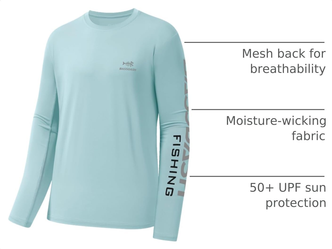 BASSDASH Fishing T Shirts for Men UV Sun Protection UPF 50+ Long Sleeve Tee T-Shirt
