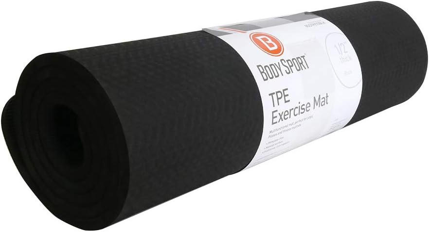 BodySport TPE Exercise Mat for Men and Women – Workout Mat – Perfect for Gyms and Fitness Training – ½ in. Thick, 72 in. Long, Black