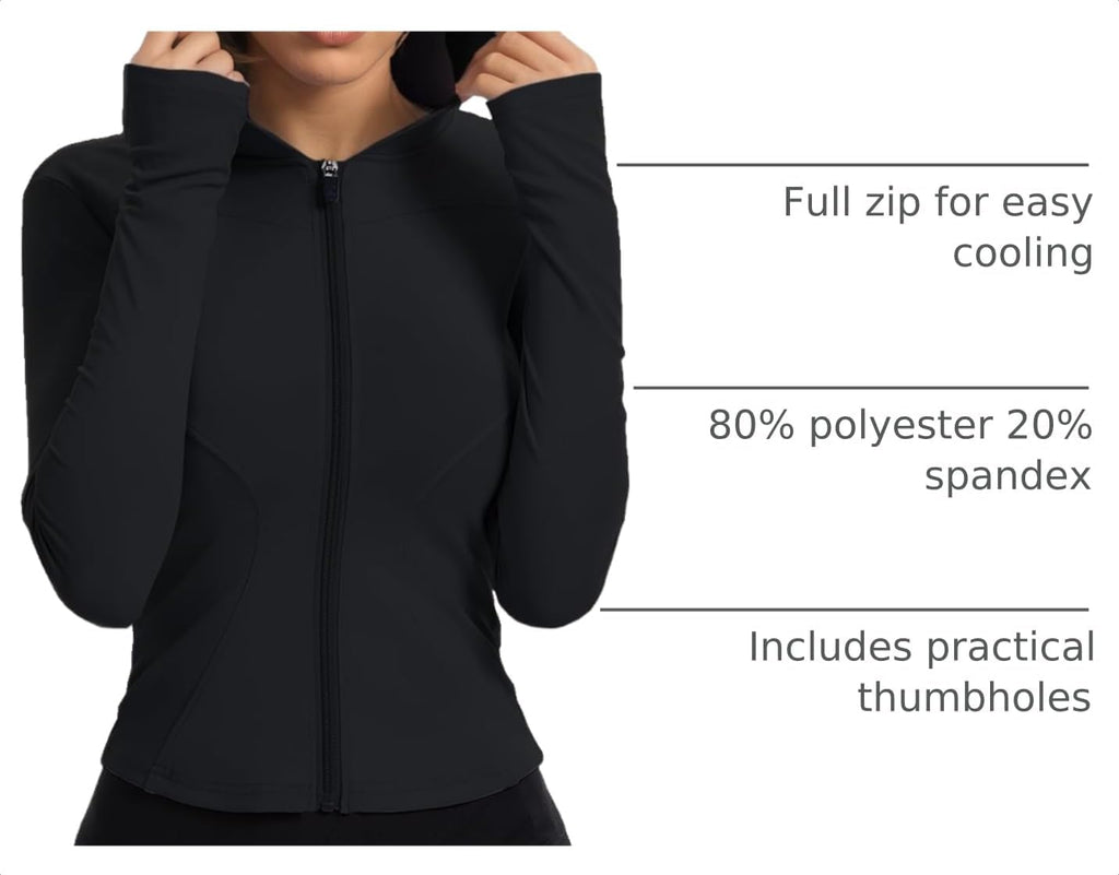 Women Bbl Jackets with Hood Compression Workout Tops Lined or Unlined Lightweight Yoga Gym Jacket with Thumb Hole