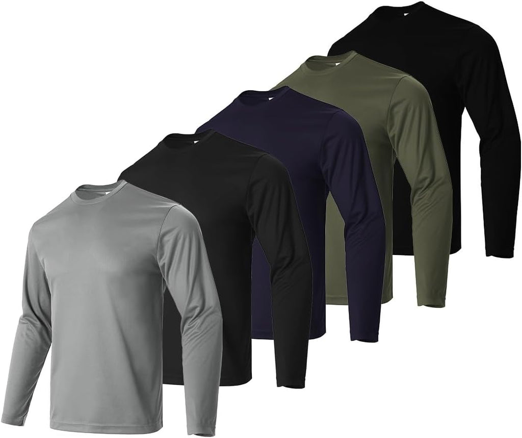 Facitisu Men Long Sleeve T Shirts Pack Quick Dry Athletic Running Activewear Workout Performance Tee Shirts
