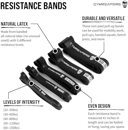 Gymreapers Resistance Bands for Working Out – Elastic Pull Up Exercise Assistance Bands Set for Powerlifting, Stretching, WOD, Strength Training – for Men & Women