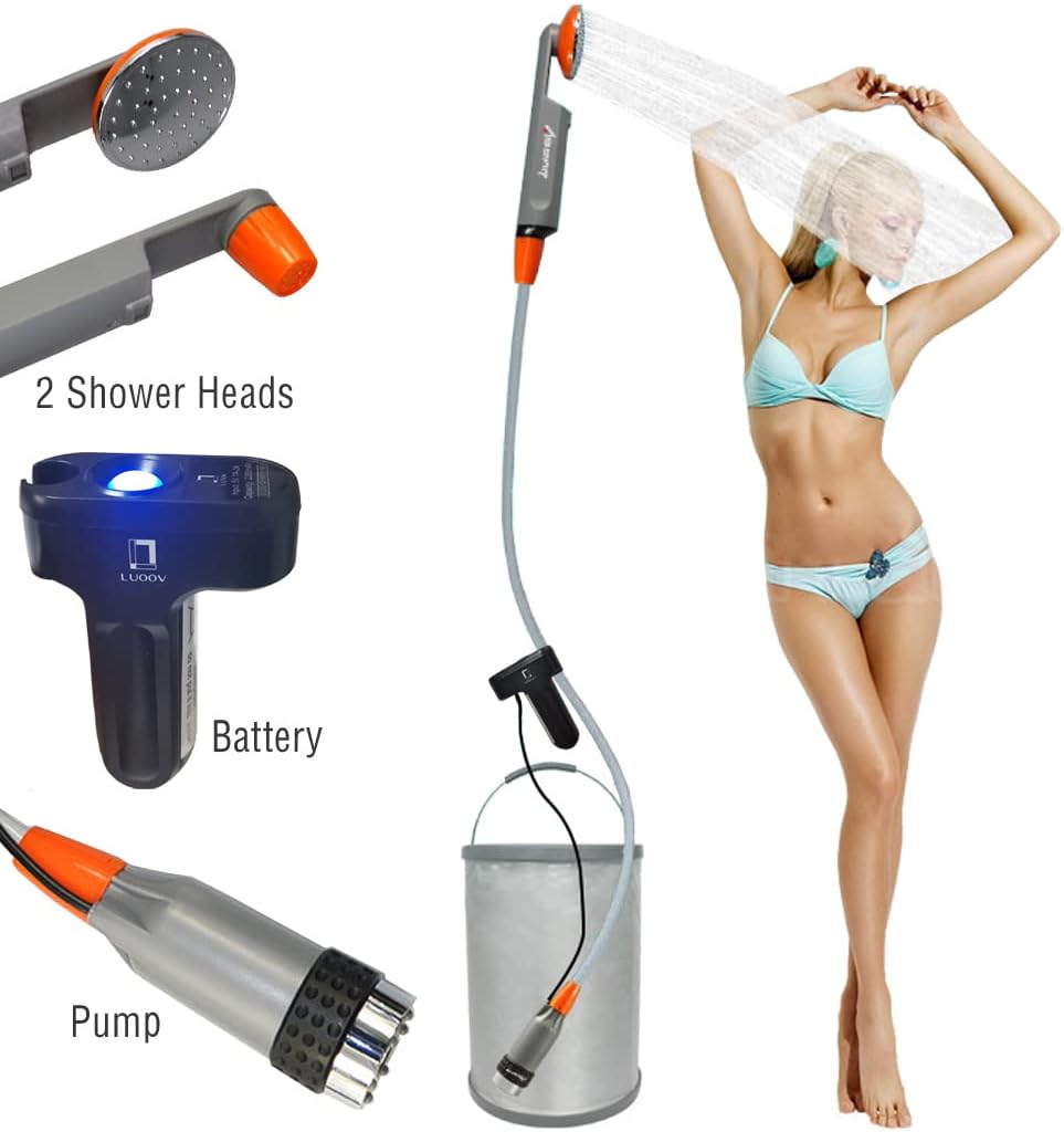 Portable Camping Shower, Compact Shower Pump with USB Rechargeable Battery, Handheld Outdoor Shower Head for Camping, Hiking, Traveling, w/3.7V Pump, 6-Ft Hose, Bidet Head (Upgraded)