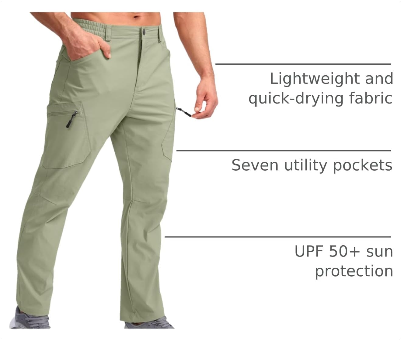 Pudolla Men's Lightweight Hiking Pants with 7 Pockets Quick Dry Water Resistant Fishing Travel Pants