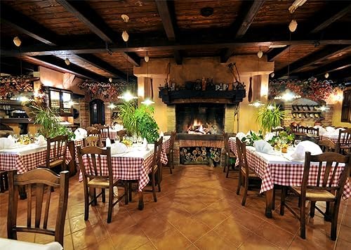 7x5ft Fabric Cafe Restaurant Backdrop for Photography Italy Restaurant Interior Fireplace Dining Tables Scene Backdrop Child Kids Adult Travel Photo Shoot Studio Props Indoor Decors
