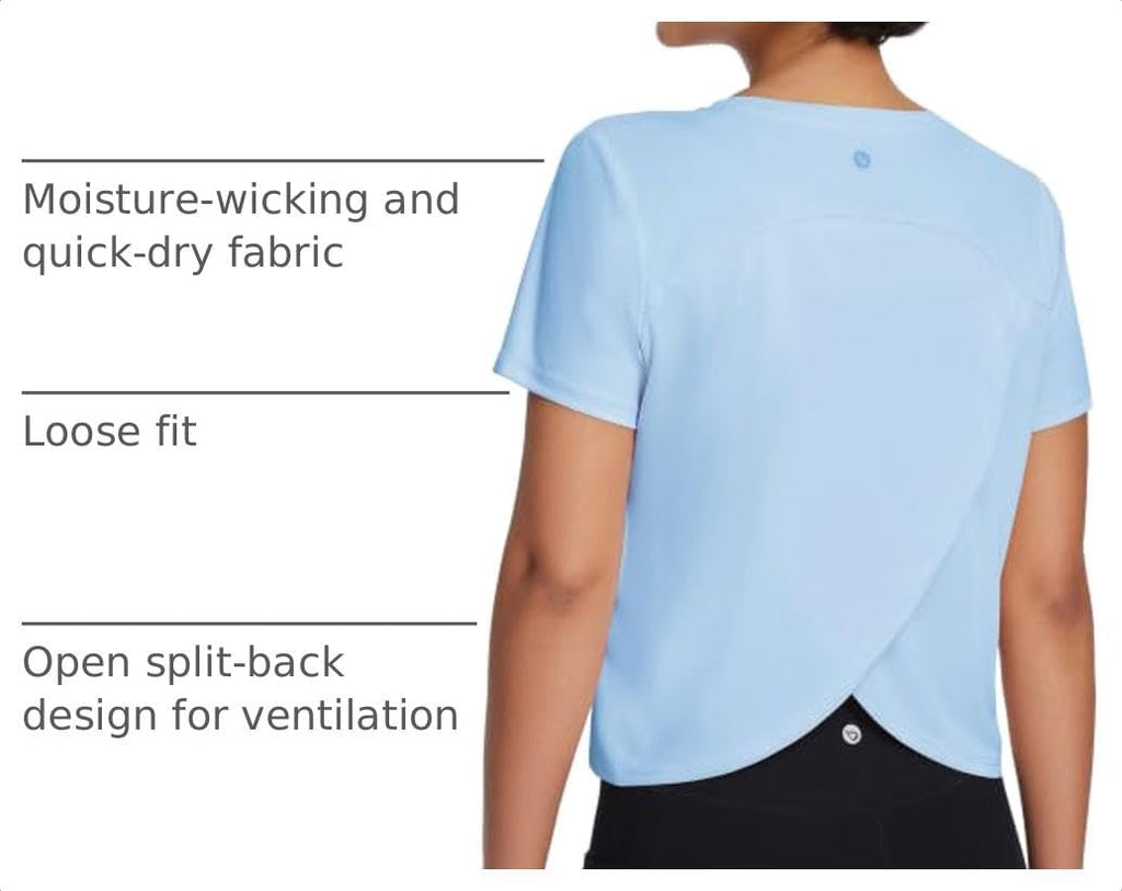 baleaf Women's Athletic Running Shirts Short Sleeve Crop Tops