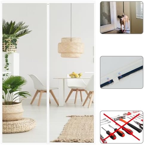 CHIYUNS White Screen Door Mesh Magnetic Closure Heavy Duty 72 x 80 inch, Self Closing Fiberglass Mosquito Net with Magnet for Doors, Bug Fly Screens Curtain for Doorway, Keep Bugs Out, Pet Friendly