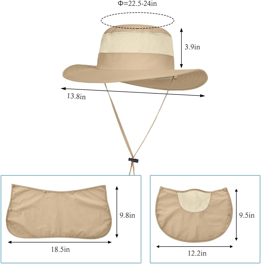 3 Pack Mens Outdoor Wide Brim Fishing Hat,UPF 50+ Sun Protection Cap with Face Neck Flap for Hiking & Garden