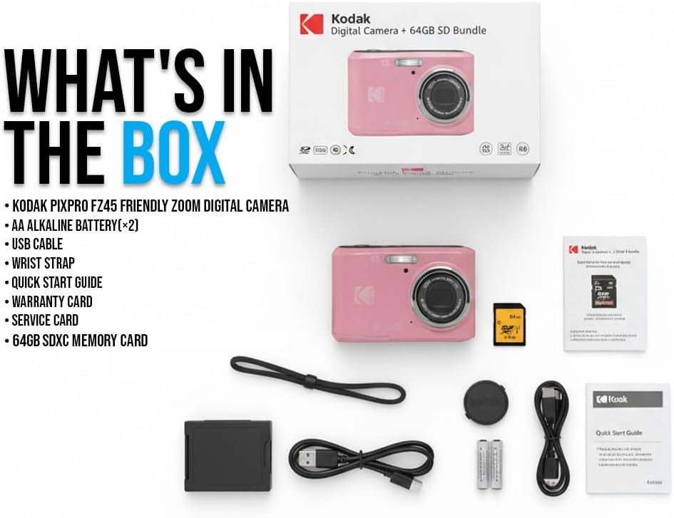 Kodak PIXPRO FZ45 Friendly Zoom 16MP Digital Camera Bundle (Pastel Pink)