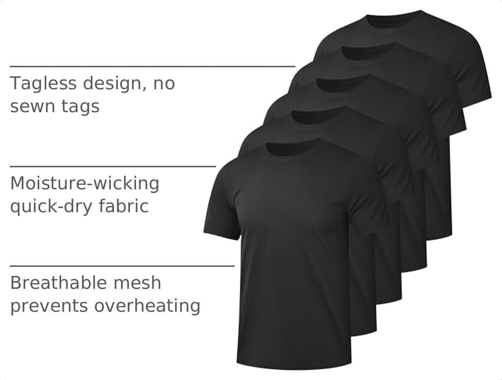 Kinglaman 1/4/5/6 Pack Men's Workout Gym Dry Fit Short Sleeve T Shirts