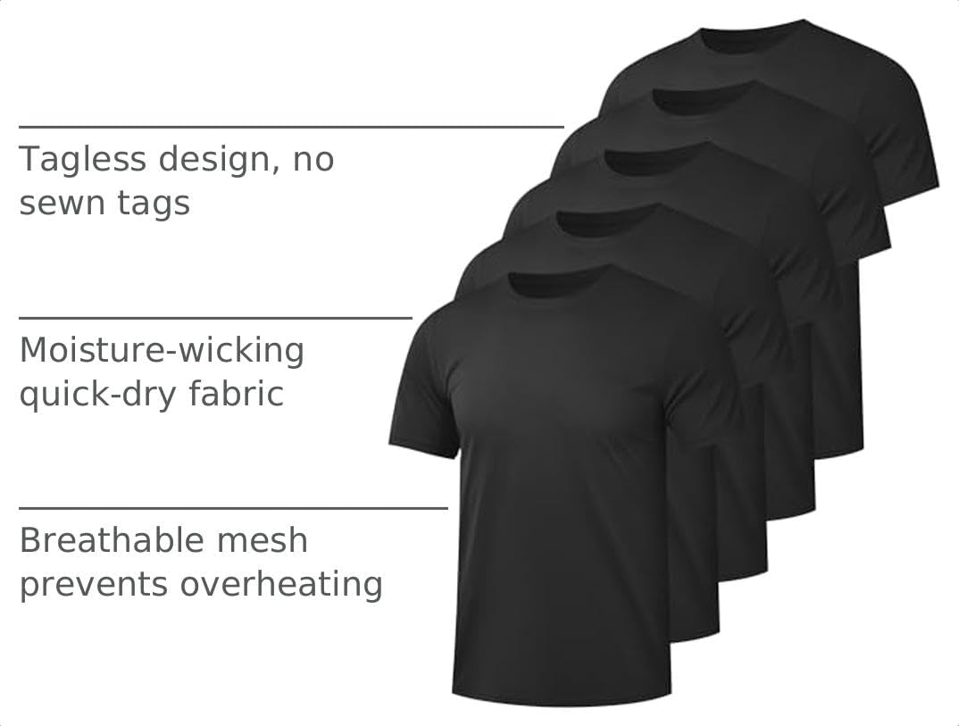 Kinglaman 1/4/5/6 Pack Men's Workout Gym Dry Fit Short Sleeve T Shirts