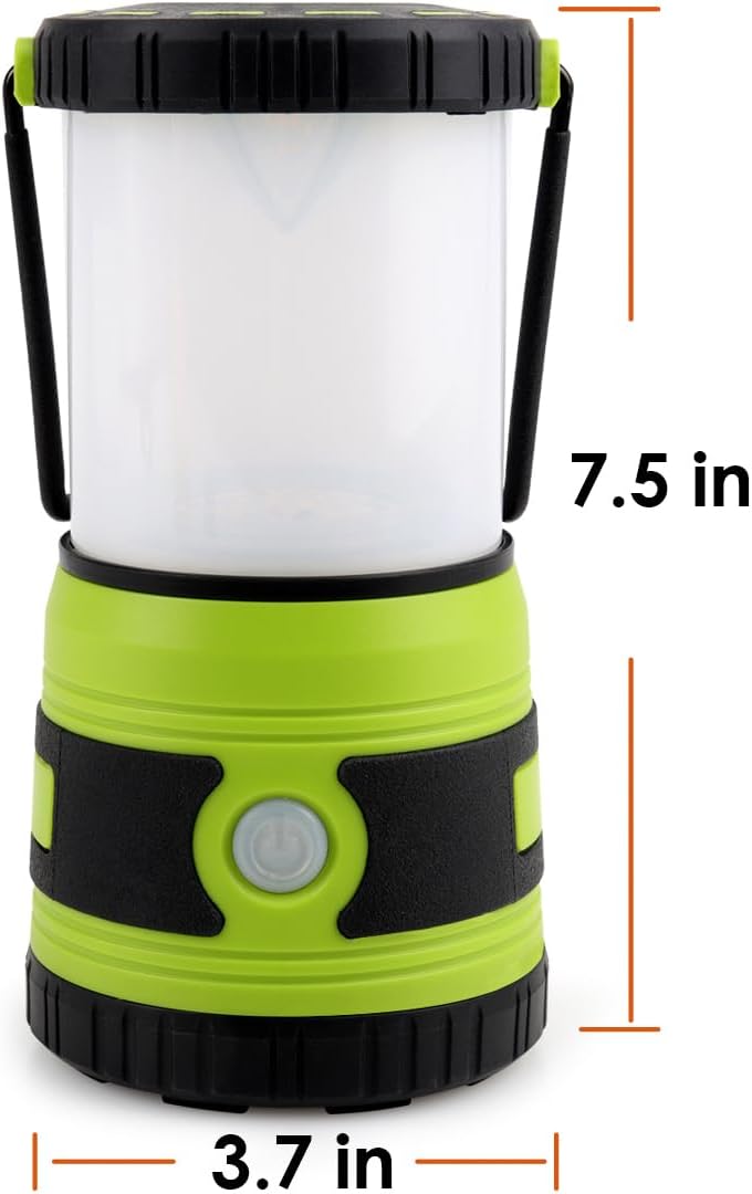 LED Camping lamp Super Bright 1500 lumens 4 Light Modes Dimmable searchlight Battery-Powered Emergency lamp Suitable for Night Hiking Tent Lighting Emergencies Power outages (Green)