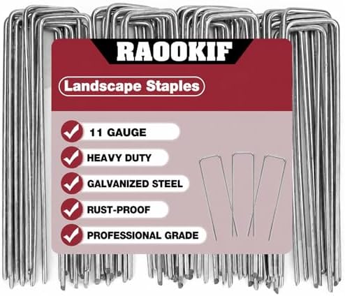 RAOOKIF 12 Inch Galvanized Garden Landscape Staples, 20/50/100/200Pcs Garden Metal Stakes, 11 Gauge Heavy Duty Ground Stakes for Decoration, Fence and Lawn Use, Fabric Pins