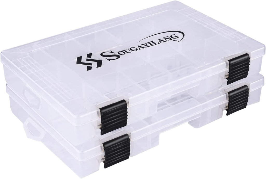 Sougayilang Fishing Tackle Boxes - 3600 3700 Plastic Storage Organizer Box with Removable Dividers - Fishing Tackle Storage - 4 Packs Transparent Tackle Trays