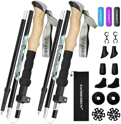 Walking Trekking Poles 2 Pack - 5 Section Lightweight Aluminium Alloy with Anti Shock & Quick Flip Lock - Cork EVA Handle, Adjustable 108-128CM - for Hiking, Camping, Travel