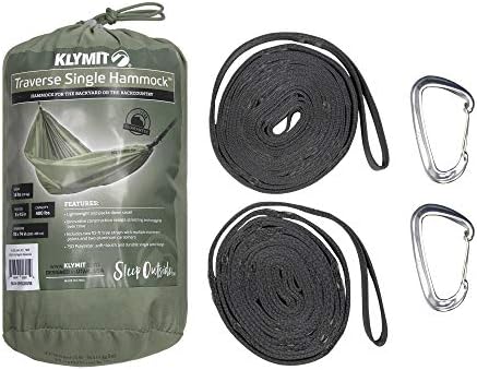 Klymit Double Wide Camping Hammock 400 lb. Capacity with Heavy Duty Straps and Caribiners - Navigator Series - Green