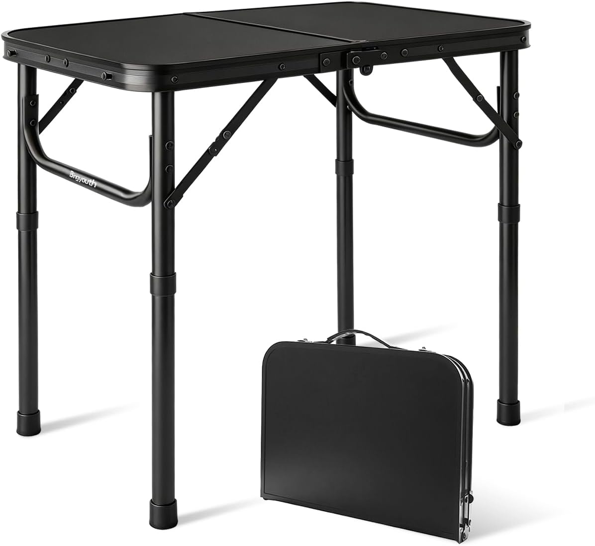 Folding Camping Table, Black Aluminum Frame,2-Position Adjustable Height,Lightweight Carry Handle, Portable for Travel, Camping Outdoor Use, 2 Ft x 1.5 Ft(Small), Black