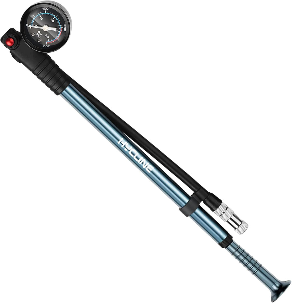 Hycline Shock Pump for Mountain Bike, High Pressure 300 Psi for Front Fork and Rear Bicycle Suspension Air Pump with Gauge Fits Schrader & Presta Tire Valve