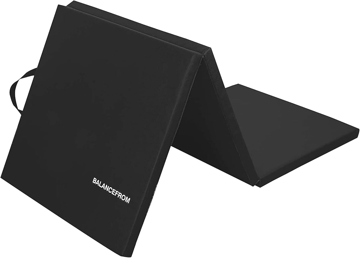 BalanceFrom 6x2 Feet 3-Panel Folding Gymnastics Mat – 1.5-Inch Thick Pad with Vinyl Surface and Carrying Handles for Tumbling, Yoga, Pilates, Home Workouts, and Martial Arts