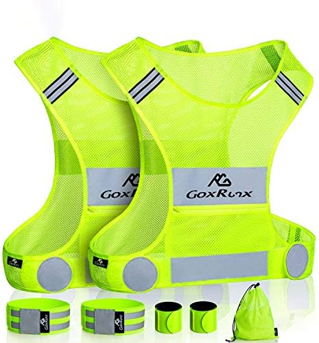 GoxRunx 2 Pack Reflective Vest Running Gear Ultralight Runner Safety Vest+Armbands & Bag