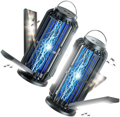 TYPEC 2 Pack Solar Bug Zapper, 3 Solar Charging Panels, 4200V Mosquito Zapper, Auto On/Off LED Light, IP67 Waterproof, USB-C & Solar Powered, Indoor Outdoor Insect Killer for Yard Patio Garden