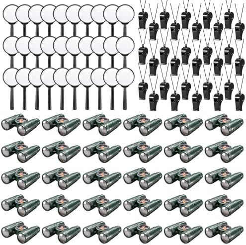 30 Set Mini Binoculars Magnifying Glass Whistle Kit for Bird Watching Outdoor Camping Hiking Exploring Wilderness Adventure