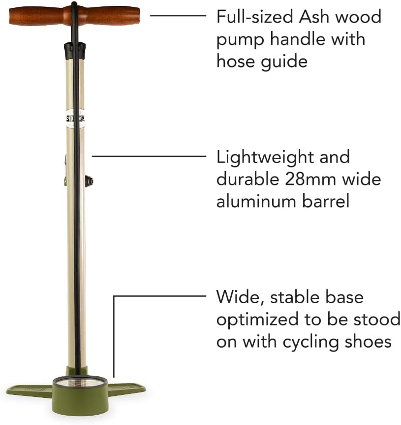 SILCA Terra Bike Floor Pump with Steel Construction, Wood Handle, 120psi
