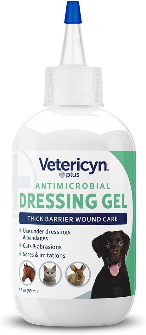 Vetericyn Plus Wound Dressing Gel for Animals| Thick Barrier Wound Care for Cats, Dogs, Horses, and Small Animals, Works on Wounds and Skin Irritations. 3 Ounces