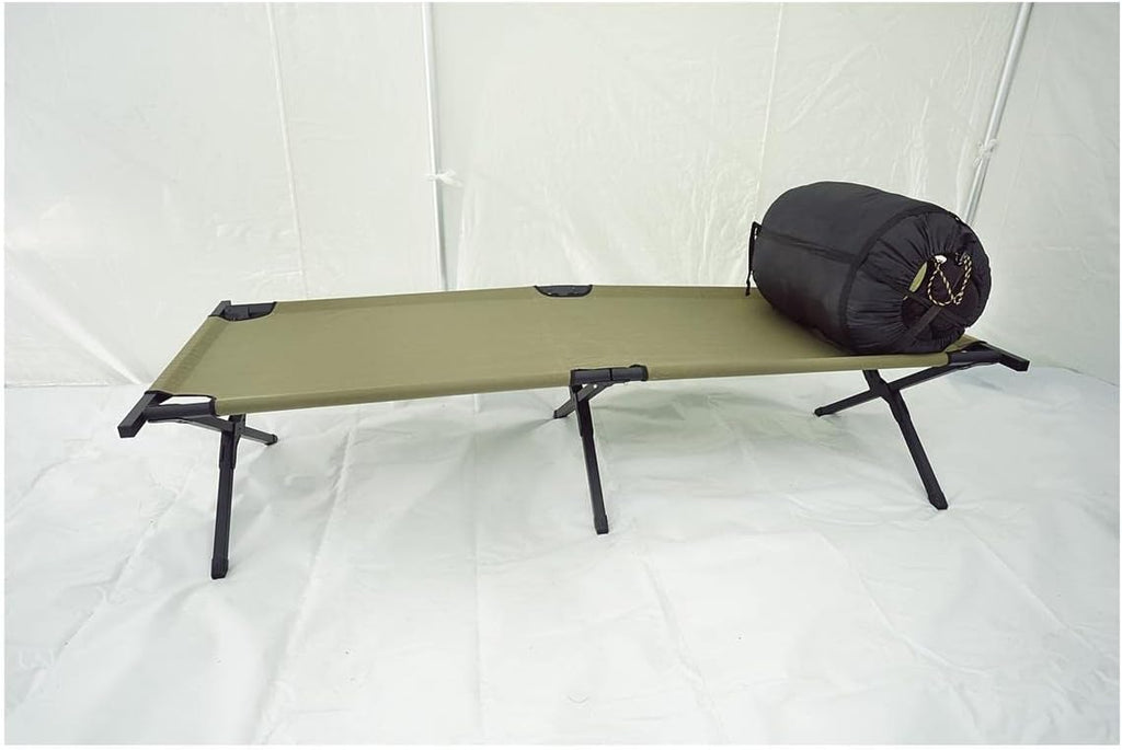 HQ ISSUE Camping Cot for Adults, Heavy-Duty Comfortable Military Army Style Portable Folding Sleeping Camp Tent Bed with Carry Bag, 225-lb Capacity