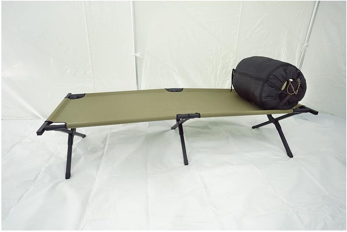 HQ ISSUE Camping Cot for Adults, Heavy-Duty Comfortable Military Army Style Portable Folding Sleeping Camp Tent Bed with Carry Bag, 225-lb Capacity