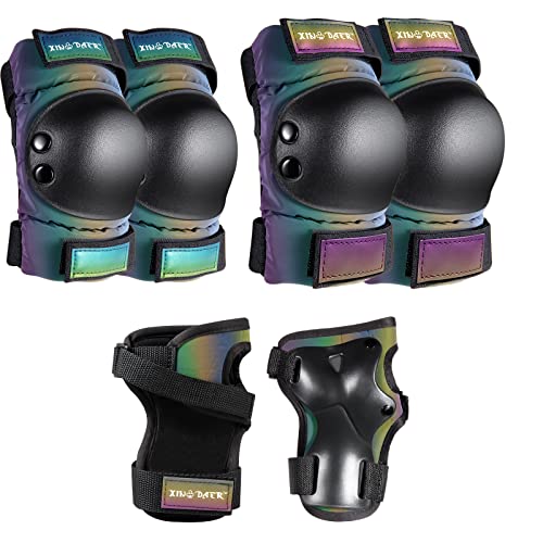 Adult/Kids/Youth Knee Pad Elbow Pads, Womens Skate Protective Gear Set 3 in 1 Knee and Elbow Pads Wrist Guards for Skateboard, Roller Skates, Skating, Scooter, Inline Skates, Cycling